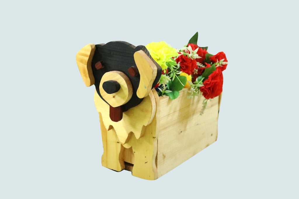 Wooden dog planter